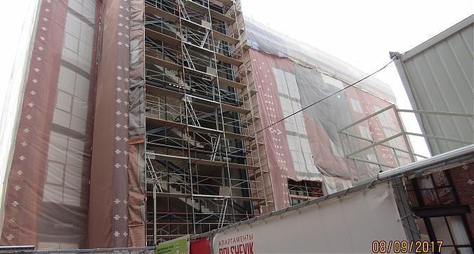 ЖК Большевик (Комплекс апартаментов Большевик), корпус 9 - фасадные работы, вид со стороны Скаковой улицы, фото 1 Квартирный контроль